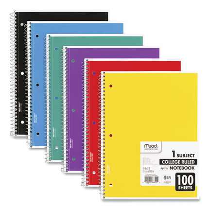 Spiral Notebook, 1-Subject, Medium/College Rule, Randomly Assorted Cover Color, (100) 11 x 8 Sheets