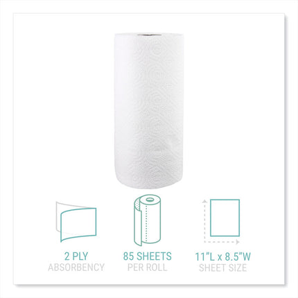 Kitchen Roll Towels, 2-Ply, 11 x 8.5, White, 85/Roll, 30 Rolls/Carton