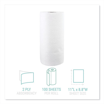 Kitchen Roll Towels, 2-Ply, 11 x 8.8, White, 100/Roll, 30 Rolls/Carton