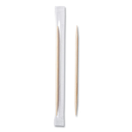 Cello-Wrapped Round Wood Toothpicks, 2.5", Natural, 1,000/box, 15 Boxes/carton