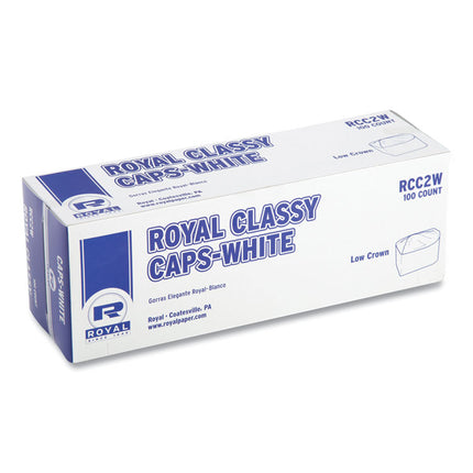 Classy Cap, Crepe Paper, Adjustable, One Size Fits All, White, 100 Caps/Pack, 10 Packs/Carton