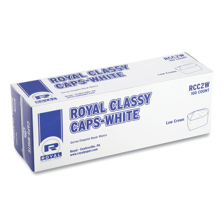 Classy Cap, Crepe Paper, Adjustable, One Size Fits All, White, 100 Caps/Pack, 10 Packs/Carton