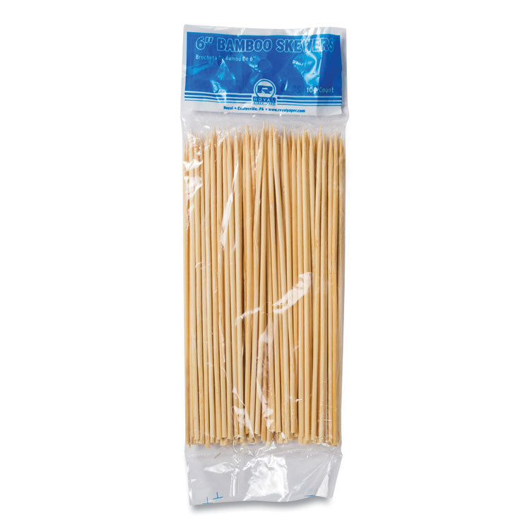 Bamboo Skewers, Paper, 6", Natural, Pack 1600 Picks Per Box