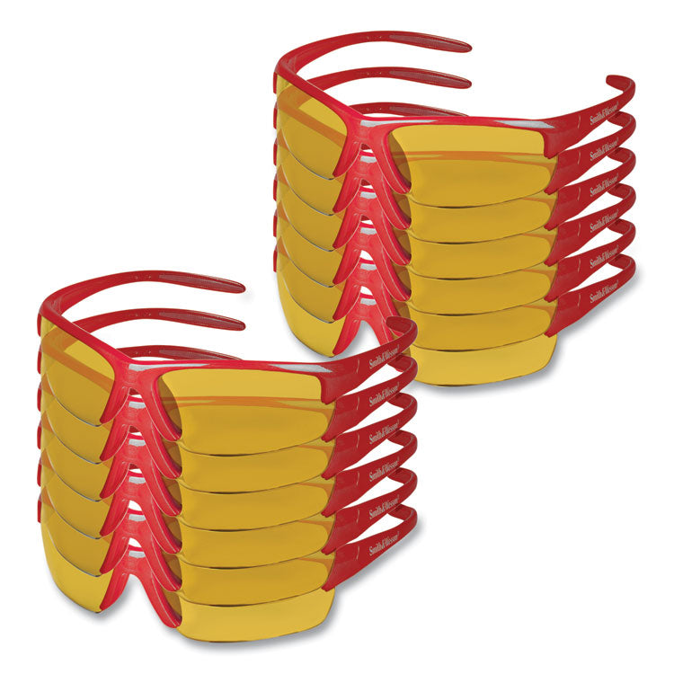 Equalizer Safety Glasses, Red Frames, Amber/yellow Lens, 12/Box