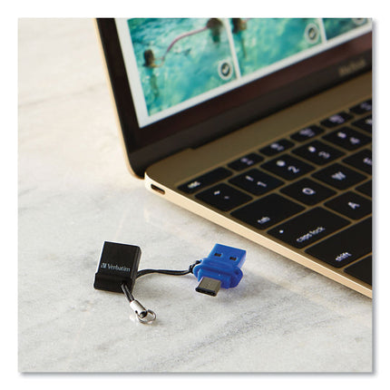 Store n' Go Dual USB 3.0 Flash Drive for USB-C Devices, 64 GB, Blue