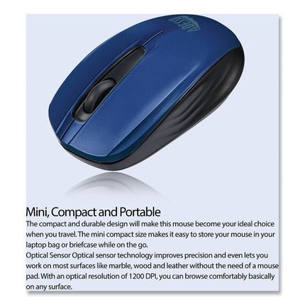 Imouse S50 Wireless Mini Mouse, 2.4 Ghz Frequency/33 Ft Wireless Range, Left/right Hand Use, Blue