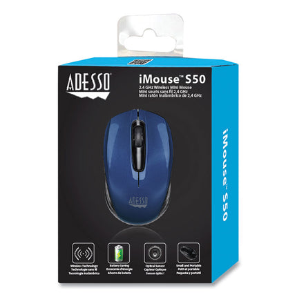 Imouse S50 Wireless Mini Mouse, 2.4 Ghz Frequency/33 Ft Wireless Range, Left/right Hand Use, Blue