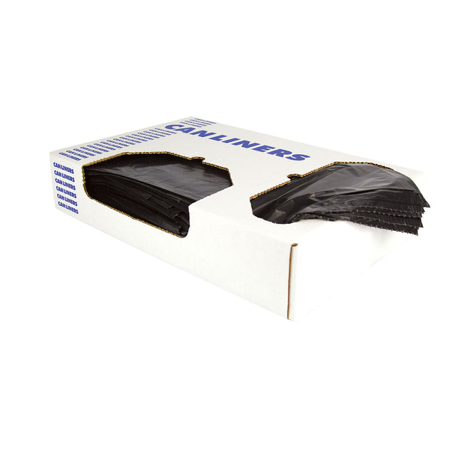 Linear Low-Density Can Liners with Dual-Dispense Box, 45 gal, 1.5 mil, 40" x 46", Black, Flat Pack, 100/Carton