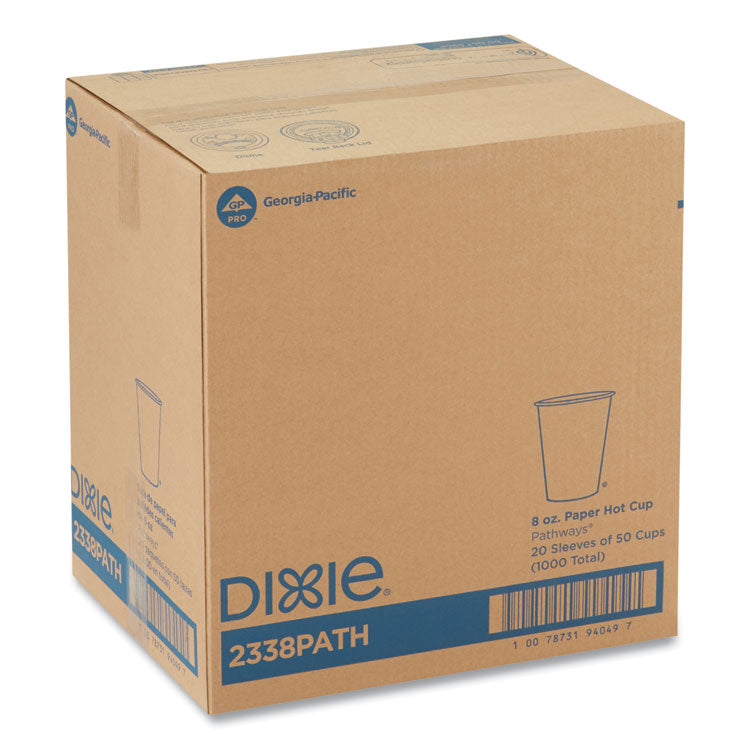 Pathways Paper Hot Cups, 8 oz, White/Brown, 50/Sleeve, 20 Sleeves/Carton