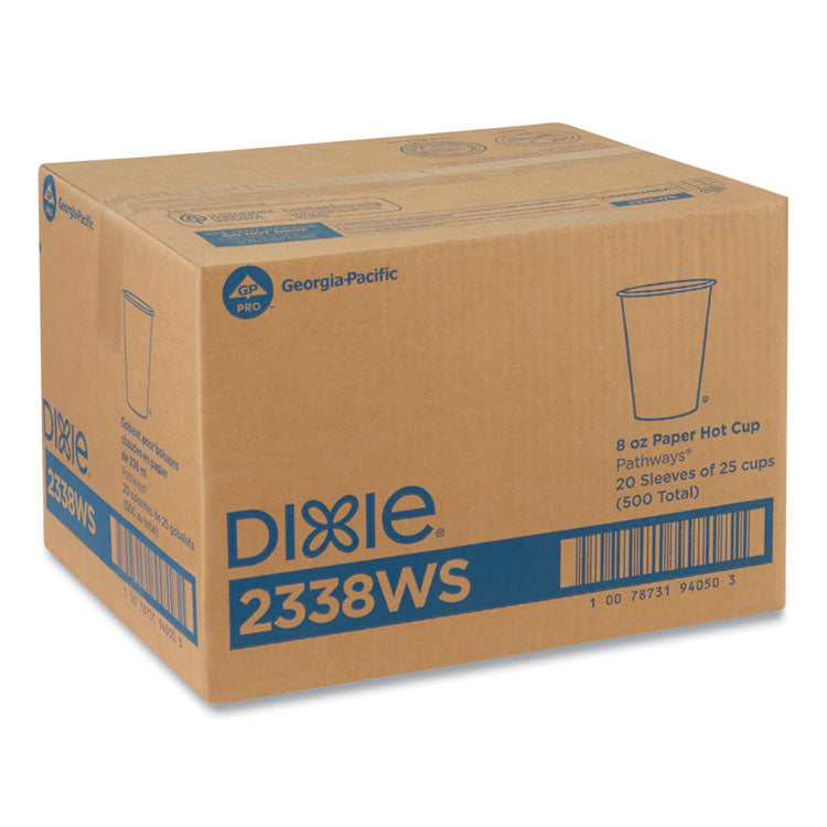 Pathways Paper Hot Cups, 8 oz, White/Brown, 25/Bag, 20 Bags/Carton