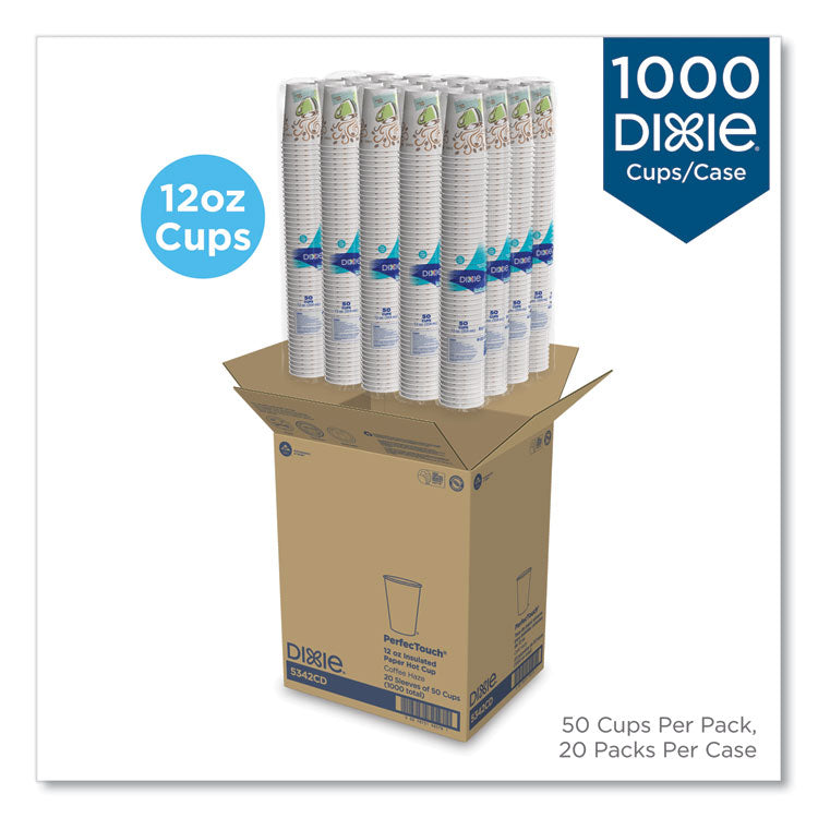 Perfectouch Paper Hot Cups, 12 Oz, Coffee Haze Design, 50/sleeve, 20 Sleeves/carton
