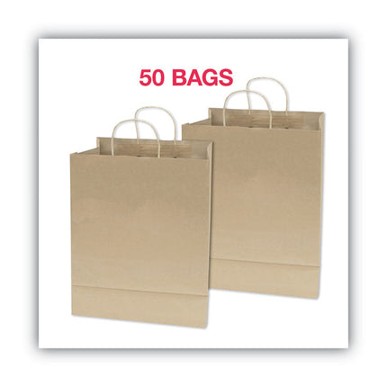 Premium Shopping Bag, Natural Twisted-Paper Handles, 10" x 4.5" x 13", Brown, 50/Box