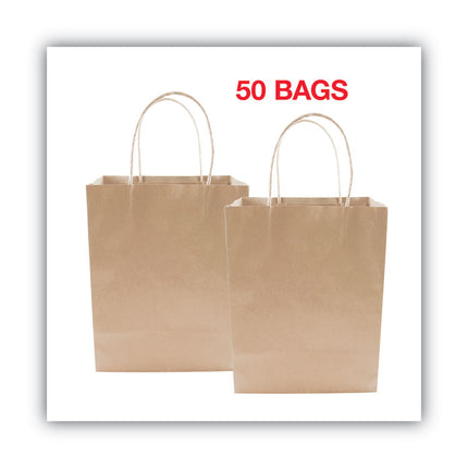 Premium Shopping Bag, Natural Twisted-Paper Handles, 8" x 4" x 10.25", Brown, 50/Box