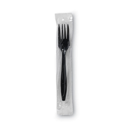 Individually Wrapped Heavyweight Forks, 6.88", Plastic, Black, 1,000/Carton
