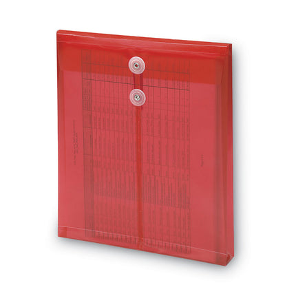 Poly String and Button Interoffice Envelopes, Open-End (Vertical), 9.75 x 11.63, Transparent Red, 5/Pack