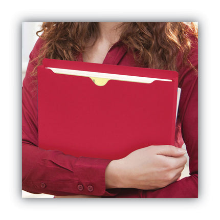 Colored File Jackets With Reinforced Double-Ply Tab, Straight Tab, Letter Size, Red, 50/box