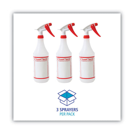 General Purpose Plastic Bottle with Trigger Spray, 32 oz, Clear/Red, 3/Pack