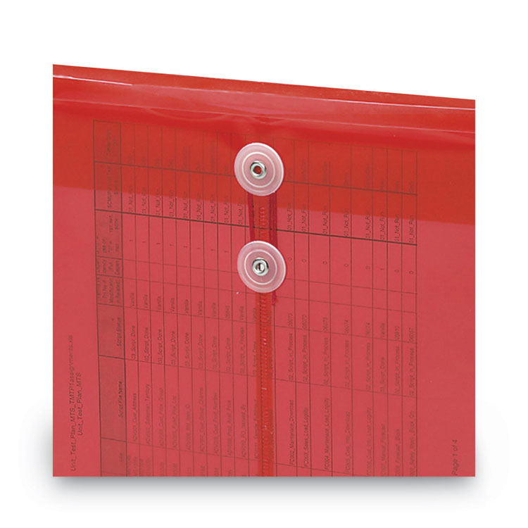 Poly String and Button Interoffice Envelopes, Open-End (Vertical), 9.75 x 11.63, Transparent Red, 5/Pack