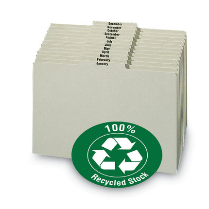100% Recycled Monthly Top Tab File Guide Set, 1/3-Cut Top Tab, January To December, 8.5 X 11, Green, 12/set