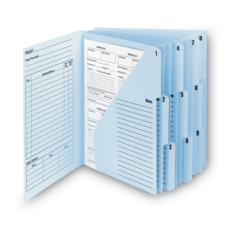 10-Pocket Project Organizer with Indexed Tabs (1-10), 10 Sections, Unpunched, 1/3-Cut Tabs, Letter Size, Lake Blue/Navy Blue