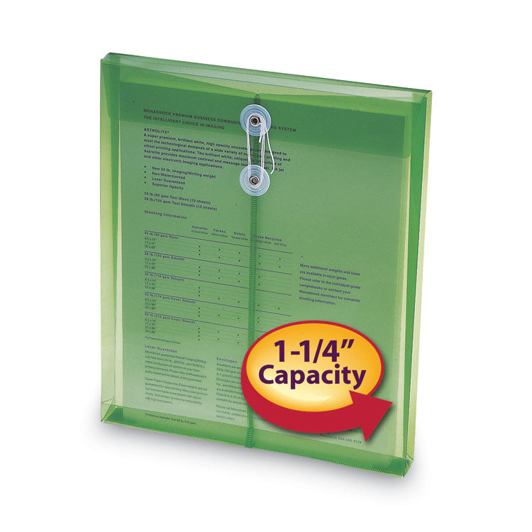 Poly String and Button Interoffice Envelopes, Open-End (Vertical), 9.75 x 11.63, Transparent Green, 5/Pack