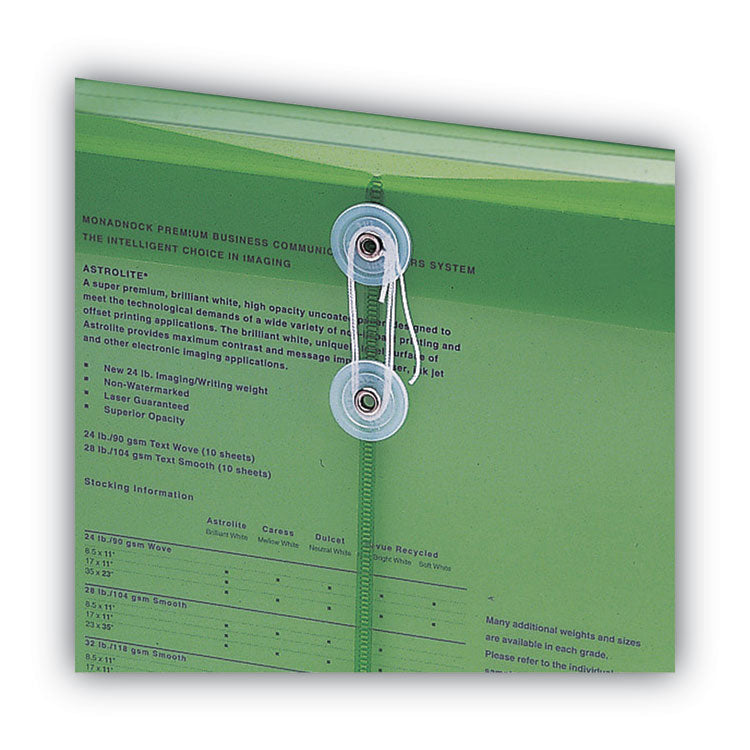 Poly String and Button Interoffice Envelopes, Open-End (Vertical), 9.75 x 11.63, Transparent Green, 5/Pack