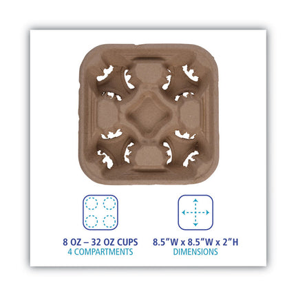 Cup Carrier Tray, 8 Oz To 32 Oz, Four Cups, Kraft, 300/carton