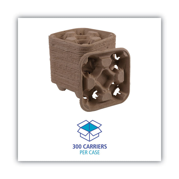 Cup Carrier Tray, 8 Oz To 32 Oz, Four Cups, Kraft, 300/carton