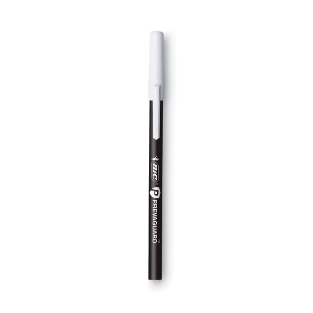 PrevaGuard Round Stic Ballpoint Pen, Stick, Medium 1 mm, Black Ink, Black Barrel, Dozen