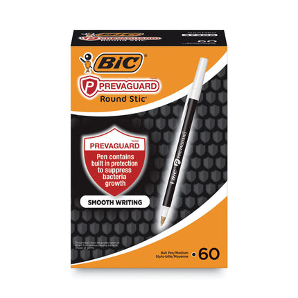 PrevaGuard Round Stic Ballpoint Pen, Stick, Medium 1 mm, Black Ink, Black Barrel, 60/Pack