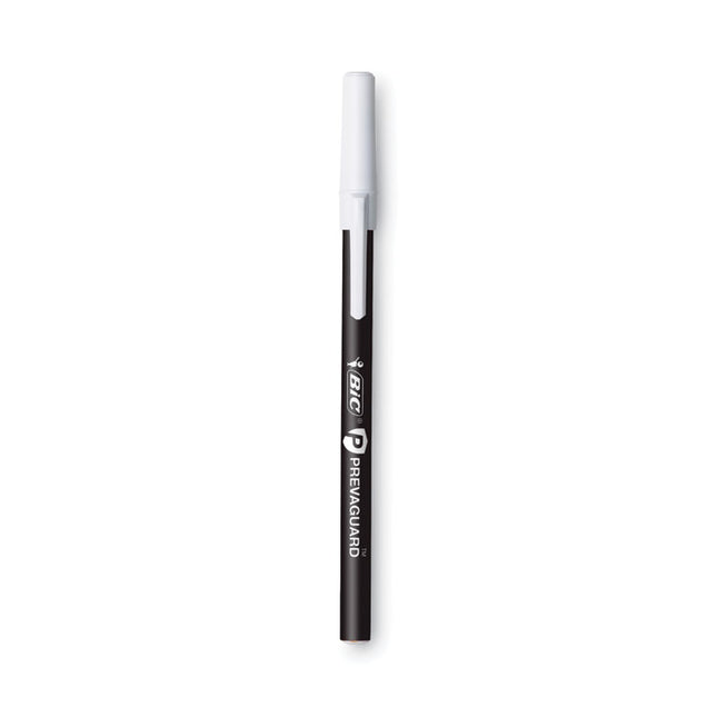 PrevaGuard Round Stic Ballpoint Pen, Stick, Medium 1 mm, Black Ink, Black Barrel, 8/Pack