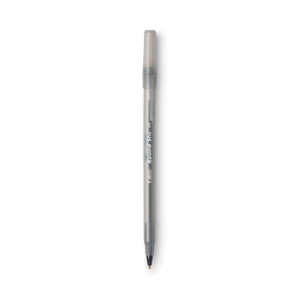Round Stic Xtra Life Ballpoint Pen Value Pack, Stick, Medium 1 mm, Black Ink, Translucent Frost Barrel, 60/Box