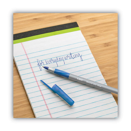 Round Stic Grip Xtra Comfort Ballpoint Pen, Easy-Glide System, Stick, Medium 1.2 mm, Blue Ink, Gray/Blue Barrel, Dozen