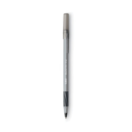 Round Stic Grip Xtra Comfort Ballpoint Pen Value Pack, Easy-Glide, Stick, Medium 1.2mm, Black Ink, Gray/Black Barrel, 36/Pack