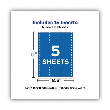 Binder Spine Inserts, 3" Spine Width, 3 Inserts/sheet, 5 Sheets/pack