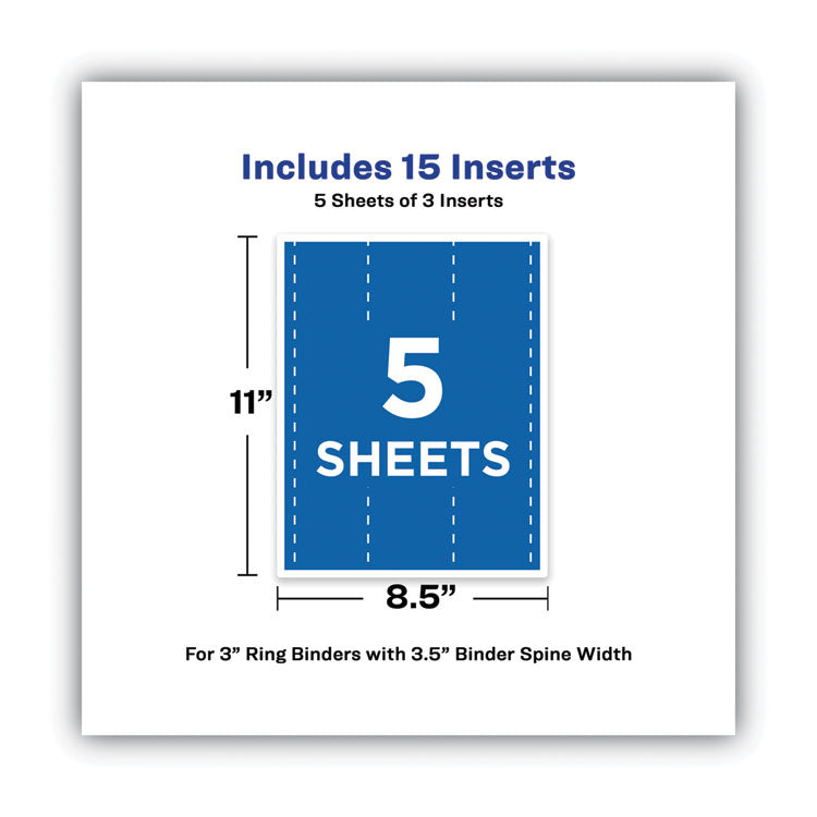 Binder Spine Inserts, 3" Spine Width, 3 Inserts/sheet, 5 Sheets/pack