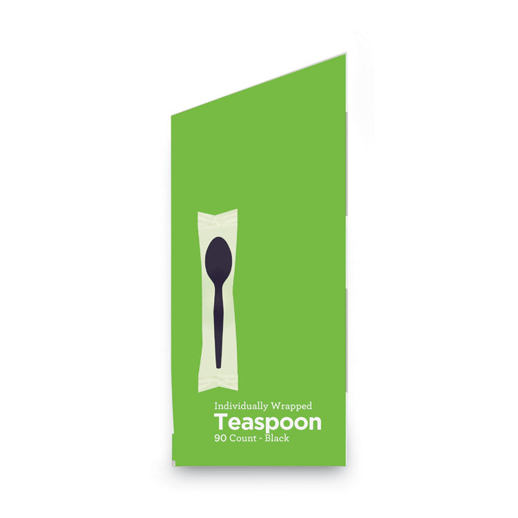 Grab'N Go Wrapped Cutlery, Spoon, Plastic, Black, 90/Box, 6 Boxes/Carton