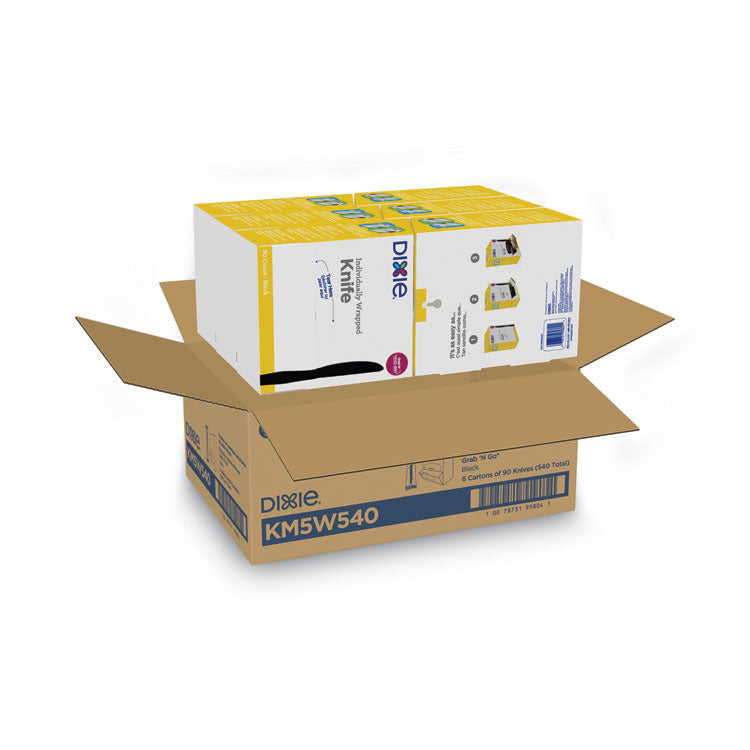 Grab'N Go Wrapped Cutlery, Knife, Plastic, Black, 90/Box, 6 Boxes/Carton