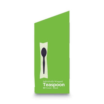 Grab'N Go Wrapped Cutlery, Spoon, Plastic, Black, 90/Box