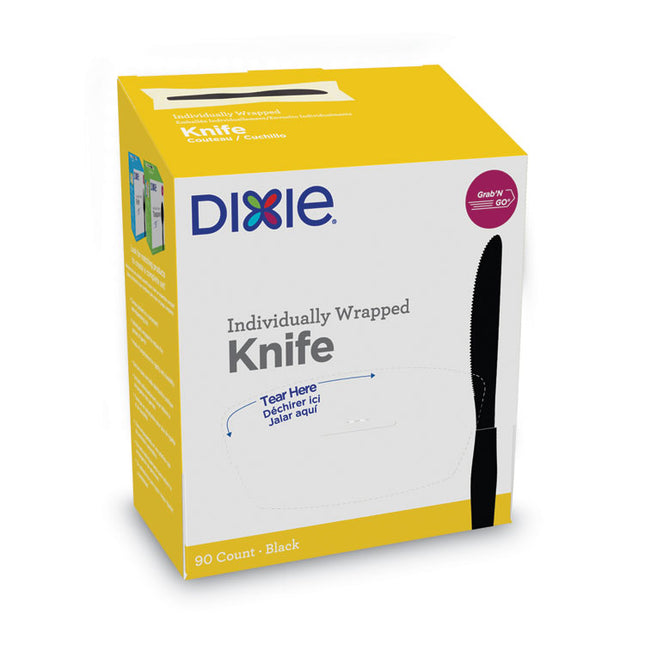 Grab'N Go Wrapped Cutlery, Knife, Plastic, Black, 90/Box, 6 Boxes/Carton