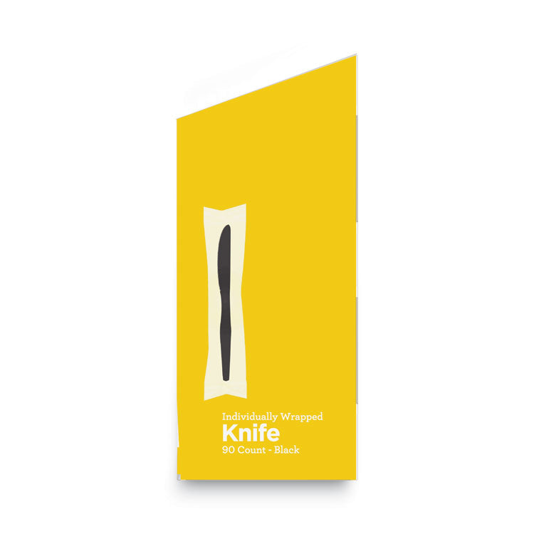Grab'N Go Wrapped Cutlery, Knife, Plastic, Black, 90/Box, 6 Boxes/Carton