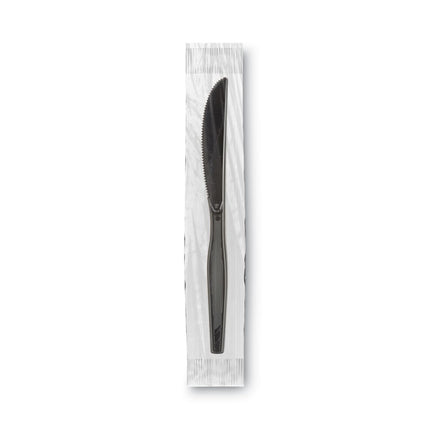 Grab'N Go Wrapped Cutlery, Knife, Plastic, Black, 90/Box, 6 Boxes/Carton