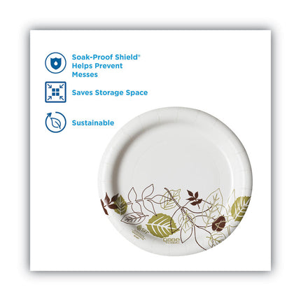 Pathways Soak-Proof Shield Mediumweight Paper Plates, WiseSize, 6.87" dia, Green/Burgundy, 500/Carton