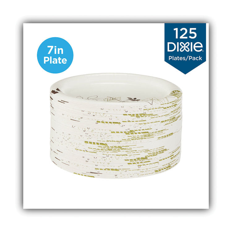 Pathways Soak-Proof Shield Mediumweight Paper Plates, WiseSize, 6.87" dia, Green/Burgundy, 125/Pack