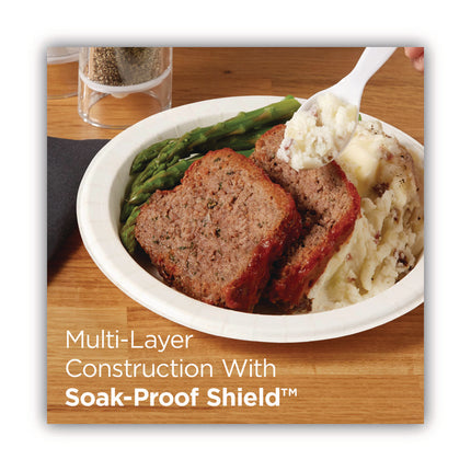 Pathways Soak-Proof Shield Mediumweight Paper Plates, 8.5" dia, Green/Burgundy, 1,000/Carton