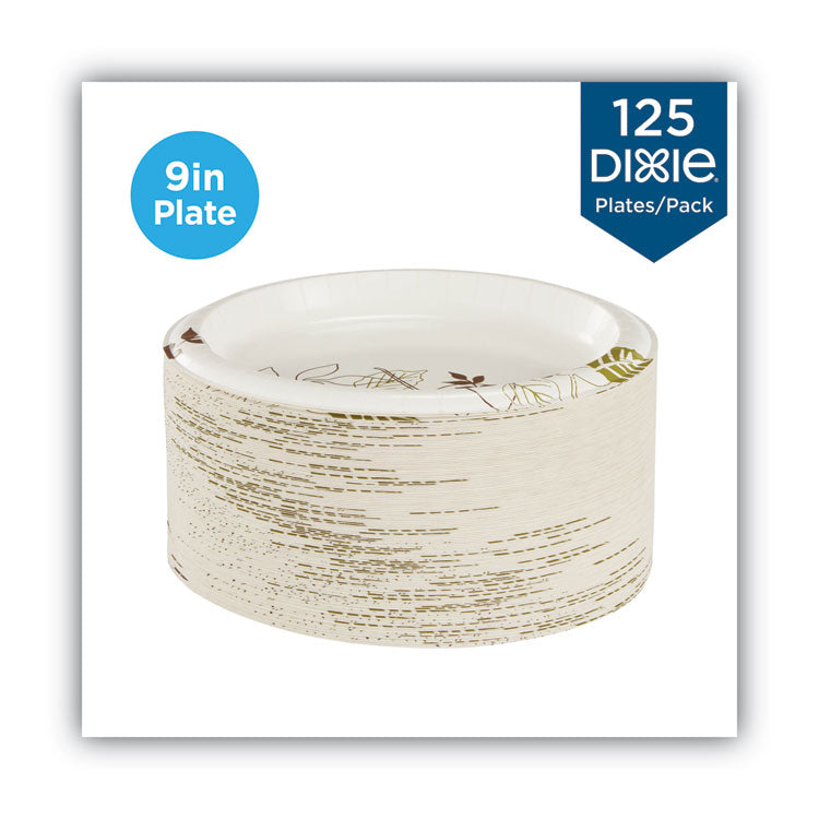 Pathways Soak-Proof Shield Mediumweight Paper Plates, Wisesize, 8.5" Dia, Green/burgundy, 125/pack