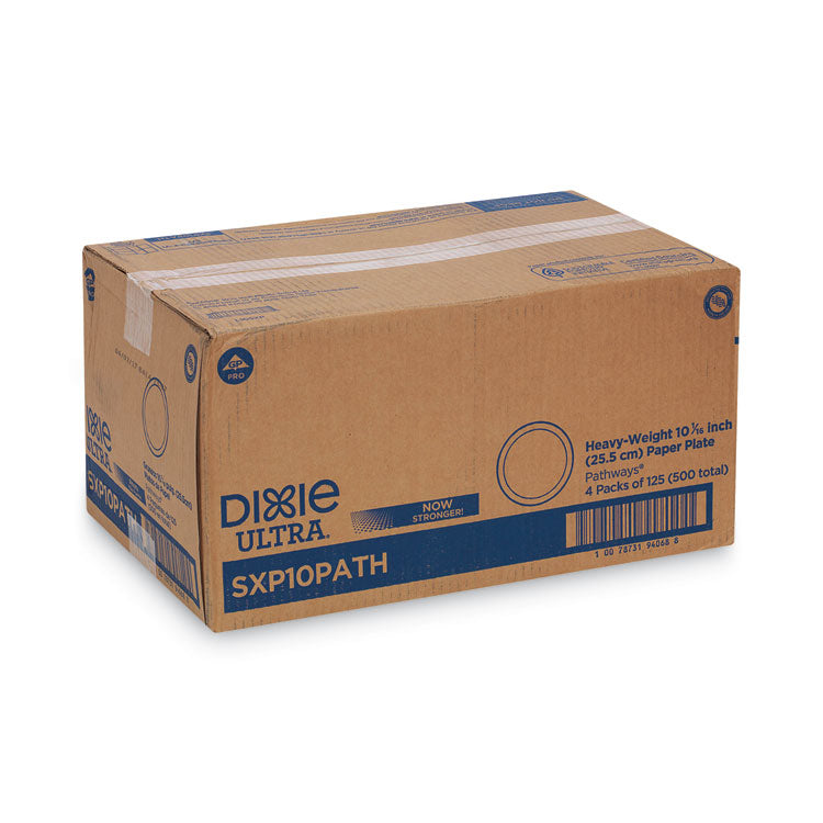 Pathways Soak Proof Shield Heavyweight Paper Plates, WiseSize, 10.13" dia, Green/Burgundy, 500/Carton