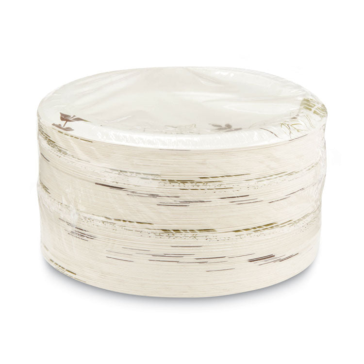 Pathways Soak-Proof Shield Mediumweight Paper Plates, 8.5" Dia, Green/burgundy, 125/pack