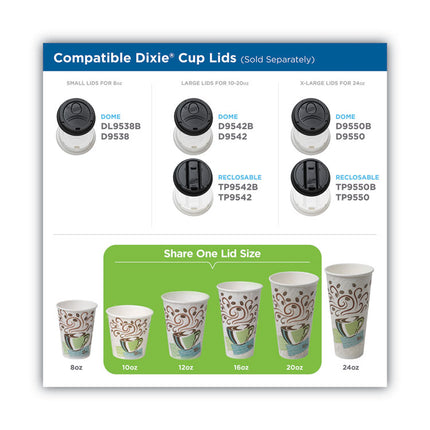 PerfecTouch Paper Hot Cups and Lids Combo, 10 oz, Coffee Haze Design, 50/Pack, 6 Packs/Carton