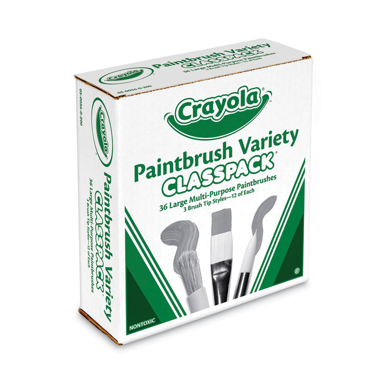 Large Variety Paint Brush Classpack, Natural; Nylon Bristles, Flat; Round Profiles, 36/set